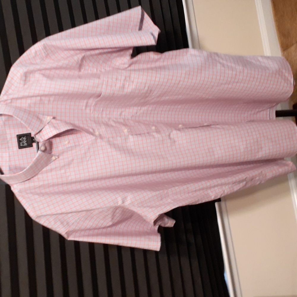 Jos. A. Bank TRAVELER SHIRT Size 2X short sleeves Pink and Blue Check